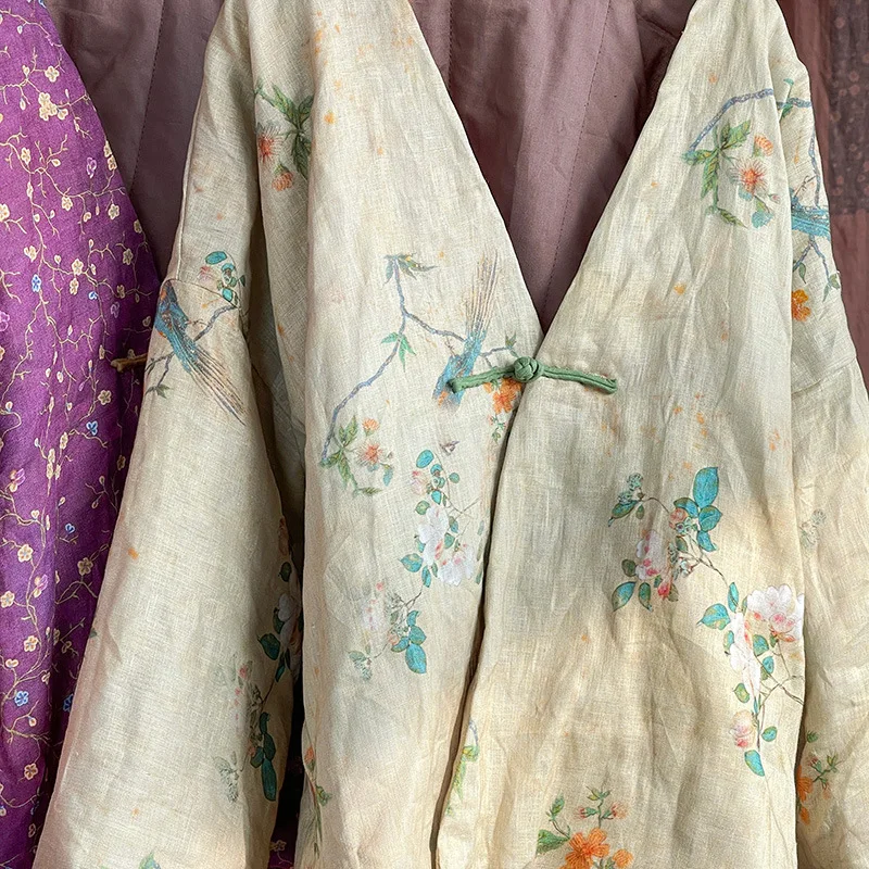 Linen Chinese Handmade Panbuttoned Literary Cotton Shirt Retro Cotton Linen Cotton Shirt Short Coat Cotton Jacket for Women