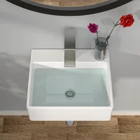 Bathroom Furniture Wall Mounted Hanging Small Container Sink Dresser Sink With Faucet Holes Sinks Fixture Home Improvement 2
