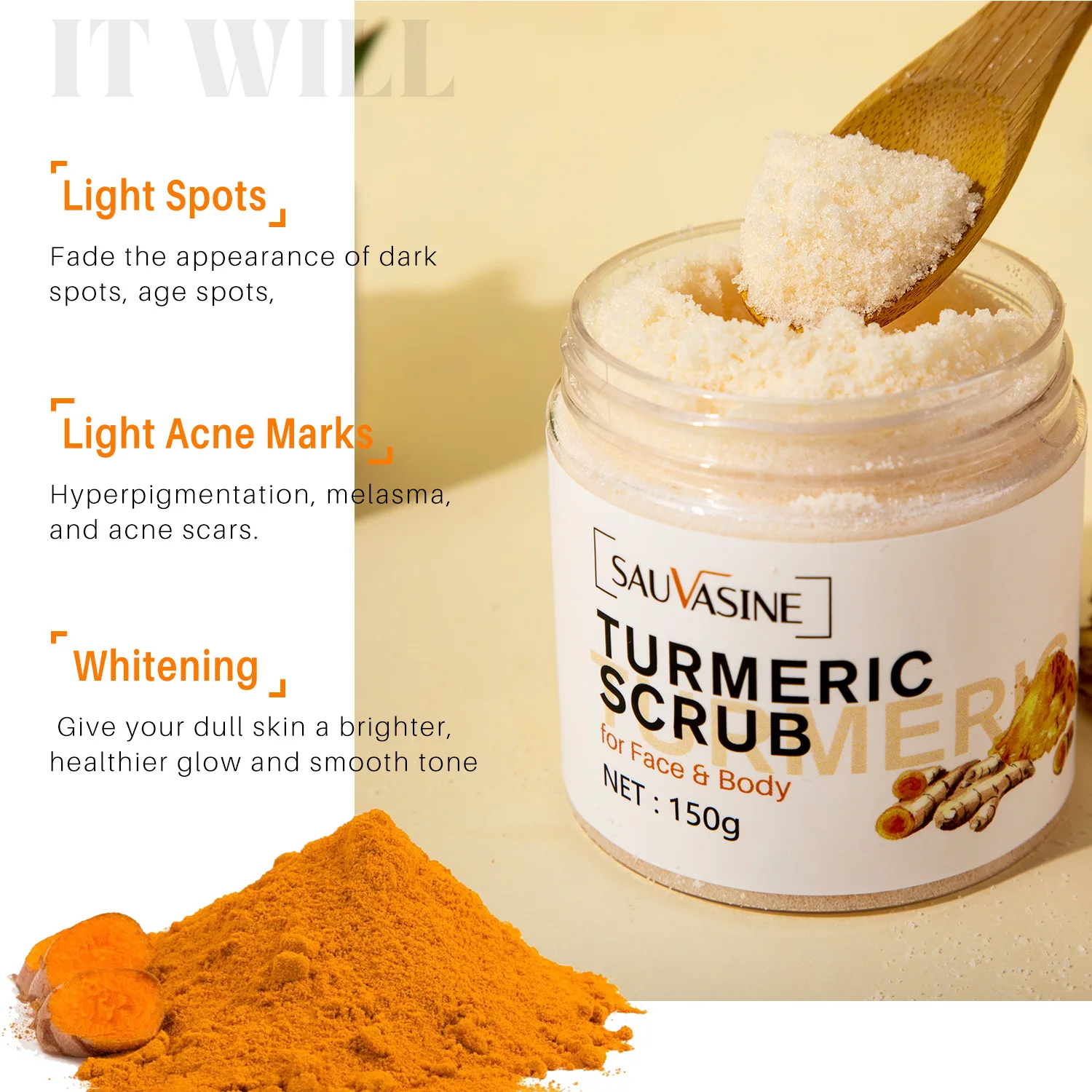 Turmeric Body Scrub for Women Men Lightening Exfoliate Remove Dead Skin Pore Cleansing Dark Inner Moisturising Smooth Skin Care