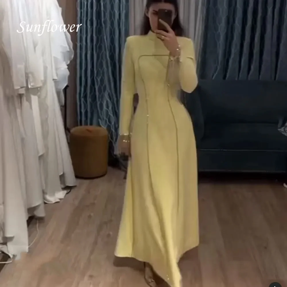 

Sunflower High Neck Ball Gown Full Sleeve Ankle Length Evening Gown Summer Wedding Party Dress