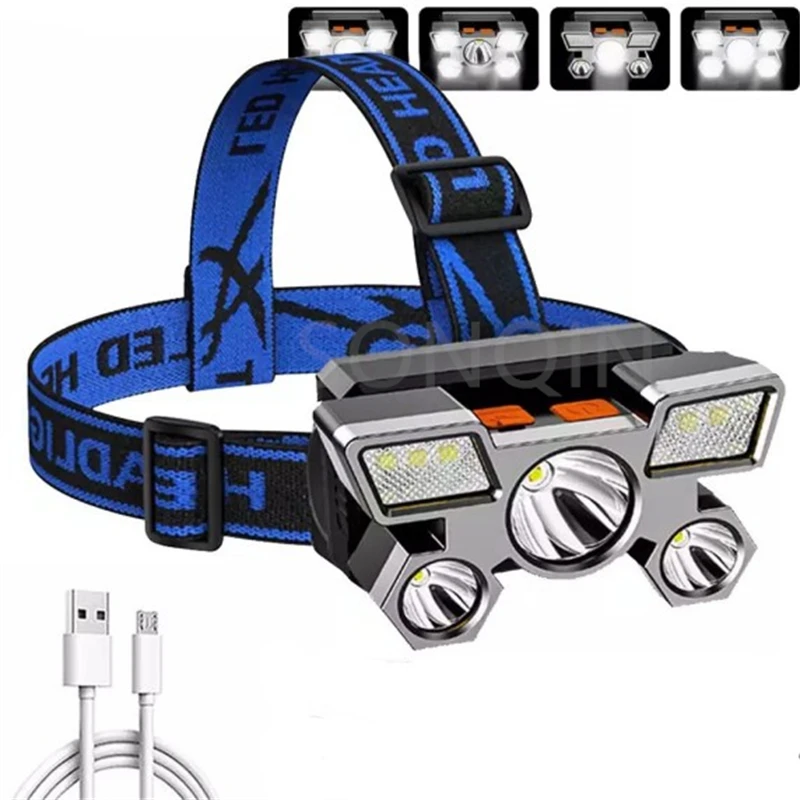 

5 Led Strong Headlight Super Bright Head-Mounted Flashlight Usb Rechargeable Built-in Battery Outdoor Rechargeable Night Fishing