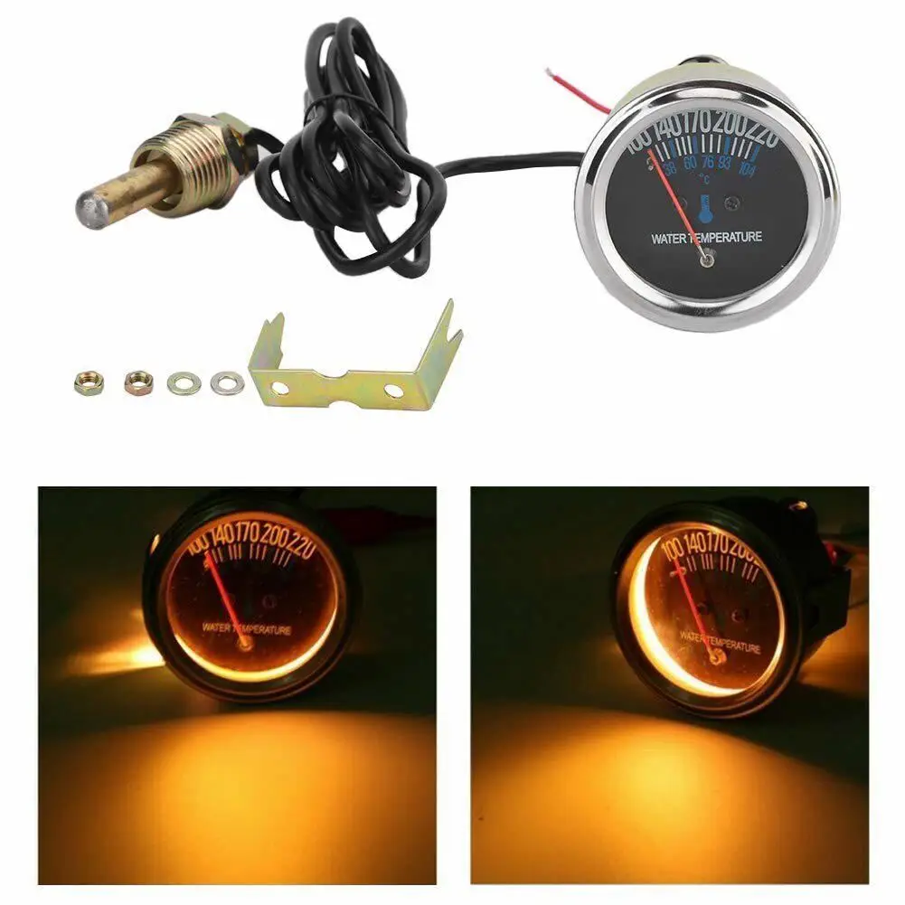 2'' 52mm Mechanical Black Metal Pointer Water Temp Temperature Gauge +sensor  ℃ Black Face Yellow Bulb Backlight Water Temp Gauges AliExpress