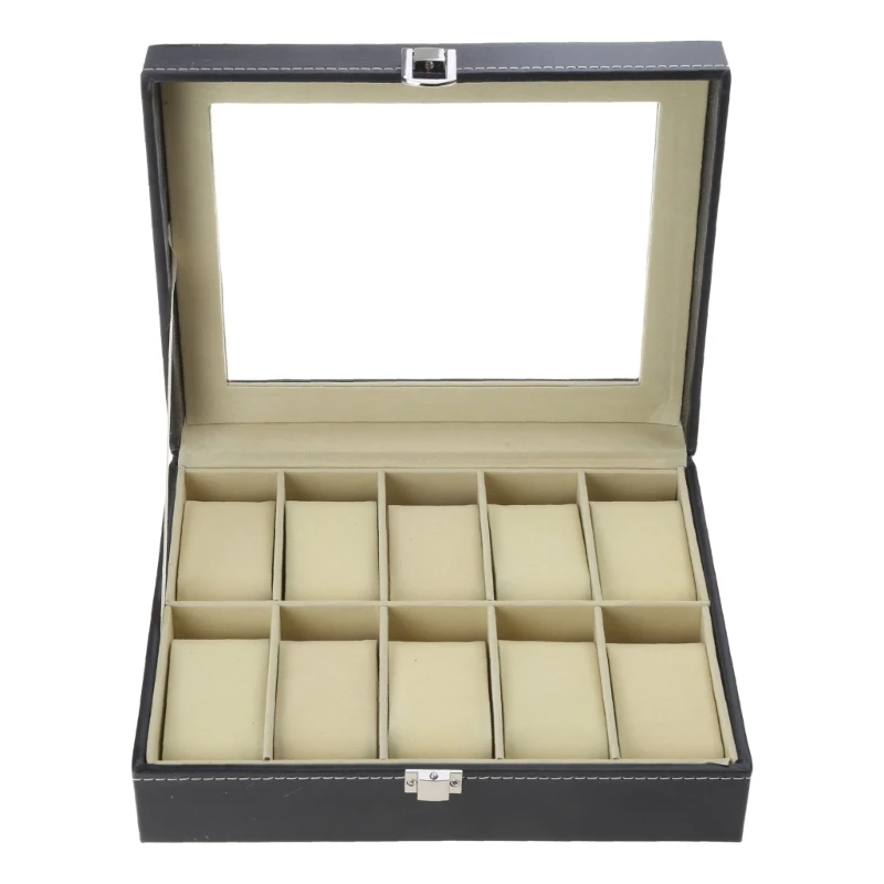 10 Grids Watch Box PU Leather Watches Display for Case Jewelry with Lo