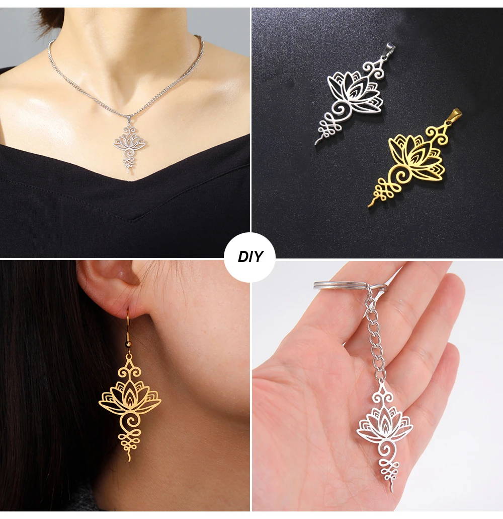 Großhandel Edelstahl Unalome Lotus Blume Charms Religiöse Amulett Anhänger Zubehör Für Ohrringe Halskette Schmuck Diy Machen – Detail 8
