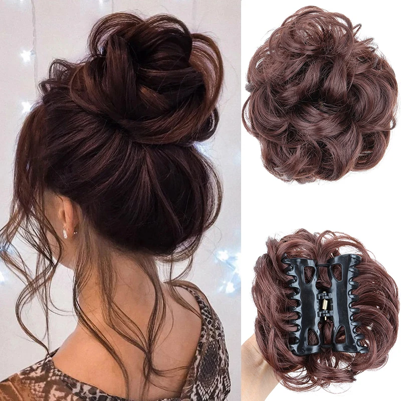 WIGSIN Synthetic Messy Bun Hairpieces Short Curly Claw Clip in Hair Fake Hair Extensions for Women