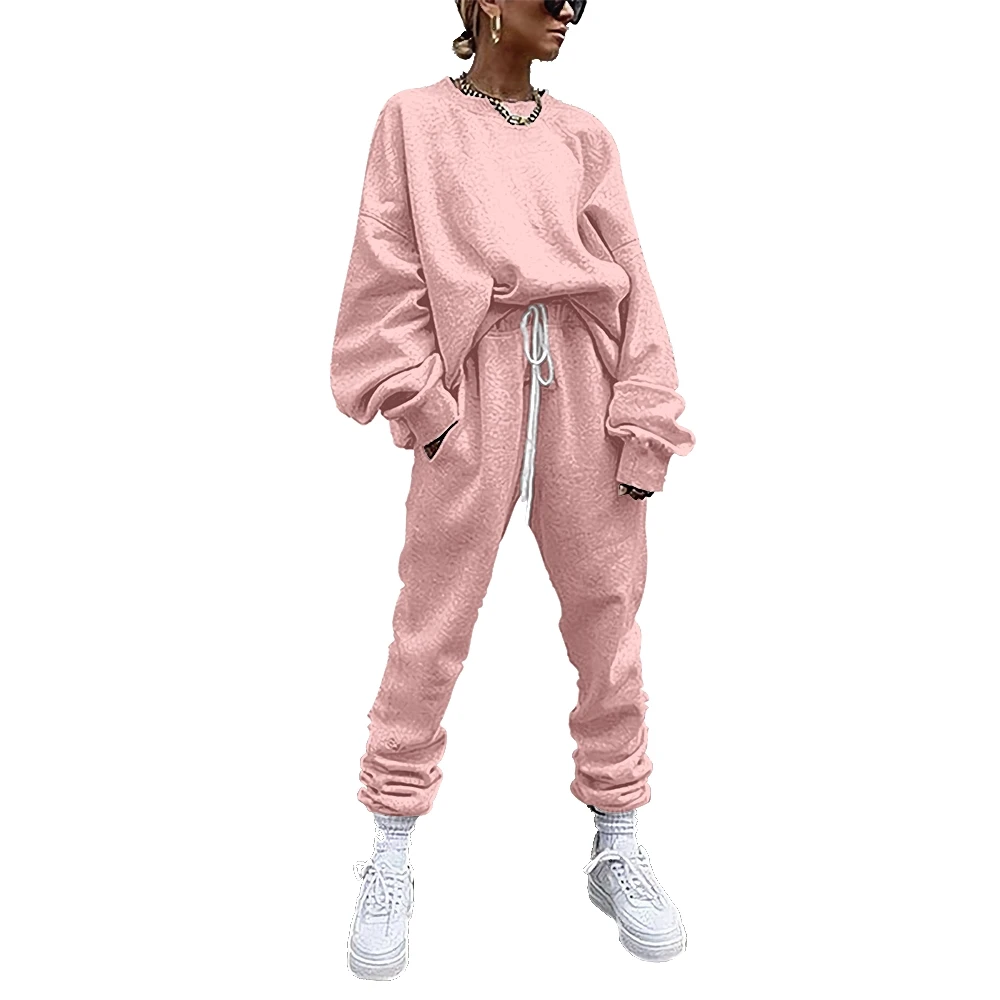 

Модный корейский комплект из двух предметов 2022, наряды, однотонный Повседневный Спортивный костюм с принтом, зимний женский комплект, Осенний женский спортивный костюм