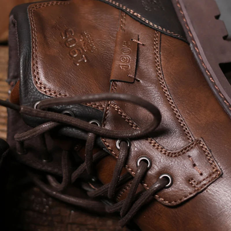 Men Ankle Boots Plus Size Fashion High Top Leather Shoes Autumn Outdoor Work Casual Shoes Motorcycle Boots Brown men chelsea boots men training boots