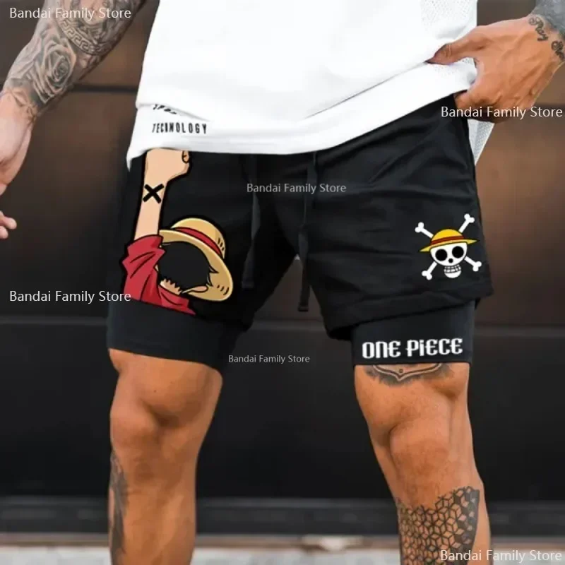 ONE PIECE Roronoa Zoro Running Shorts Anime Men 2 in 1 GYM Sport Shorts Fitness Jogging Workout Short pantaloncini da spiaggia traspiranti