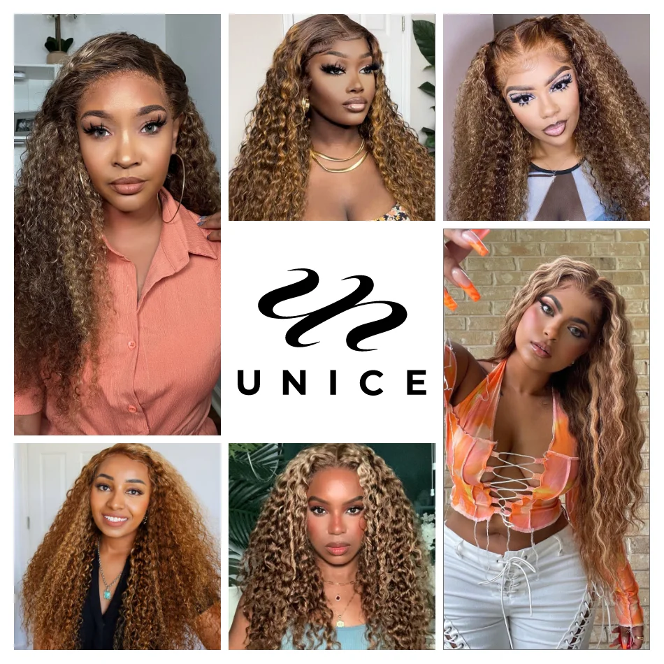 UNice Hair Highlight Blonde Curly Hair 2/3/4 Bundles With Closure Human Lace Closure With Bundles Sew In Quick Weaves