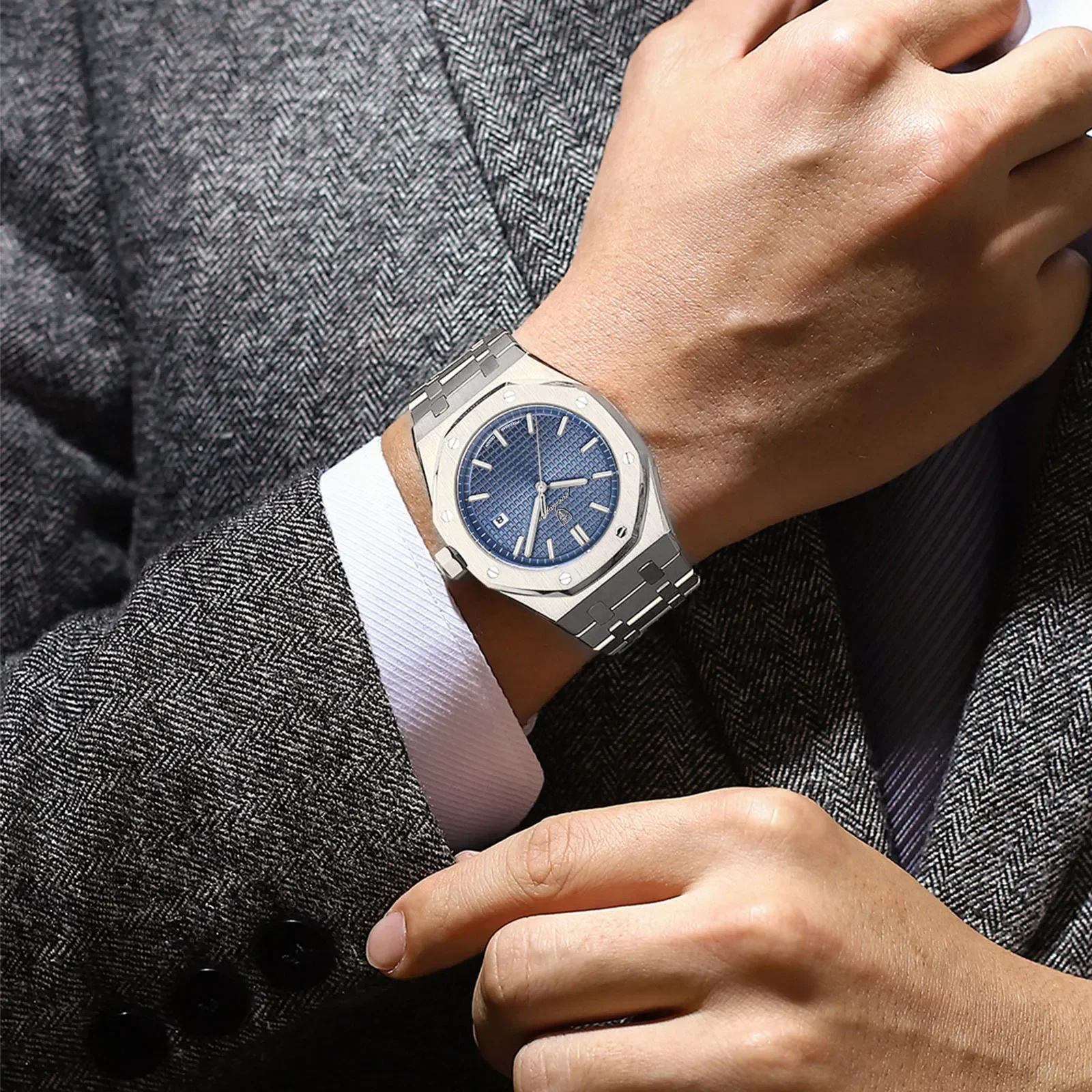 POEDAGAR Men's Luxury Business Stainless Steel Quartz Watch For Men Sports Excellence Luminous Waterproof Wristwatch Trend New 5