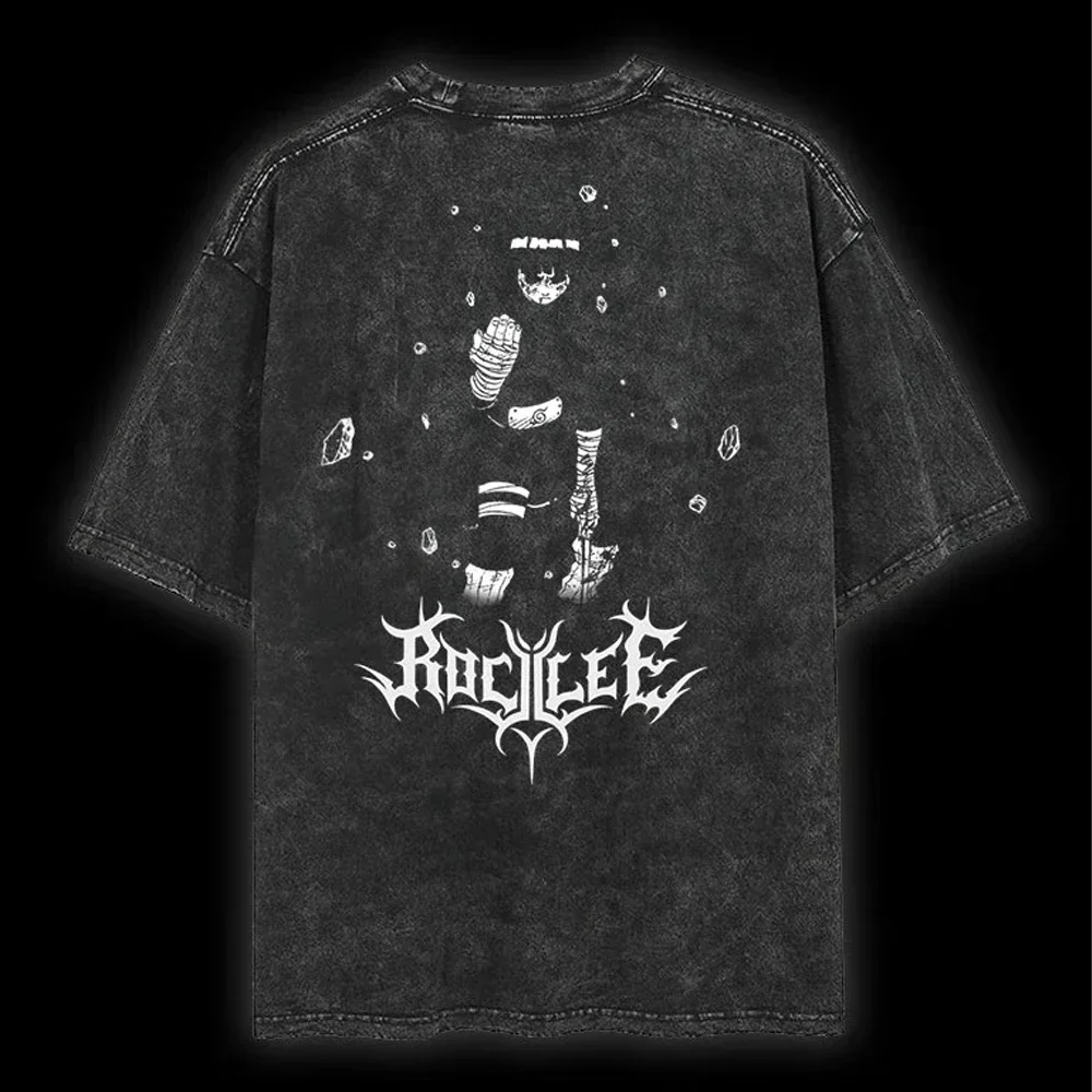 Men Streetwear Tshirt Japanese Naruto Anime Graphic T-Shirt Cotton Harajuku Washed T Shirt Summer Hip Hop Tops Tees Black