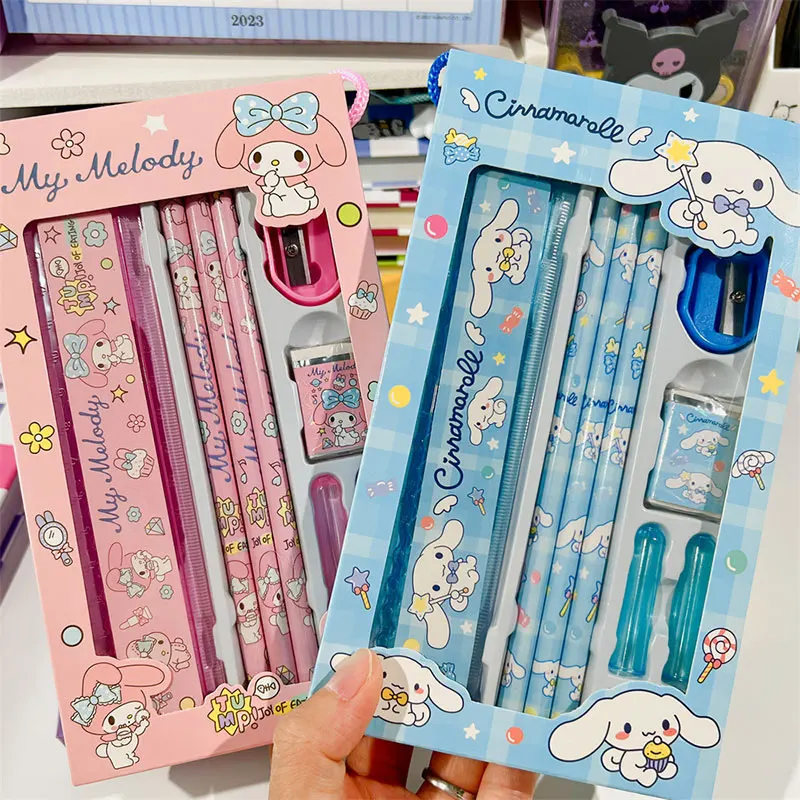 Sanrio Stationery Set Pencil Eraser Ruler Kawaii Hello Kitty Kuromi  Cinnamoroll Painting Stuff School Supplies Student Kid Gifts