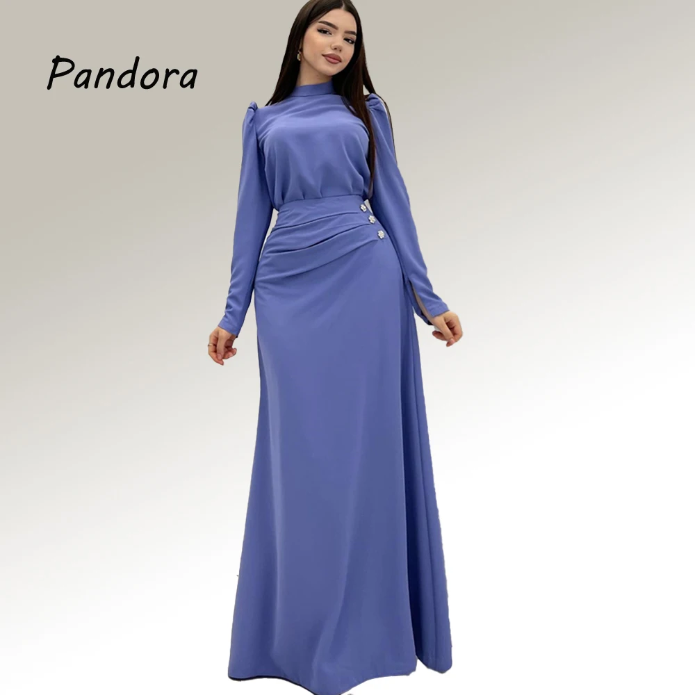 

Женское платье с юбкой-годе Pandora, Черное вечернее платье до пола с высоким воротником, рукавами до пола и аппликацией, для торжественных случаев и выпускного вечера,
