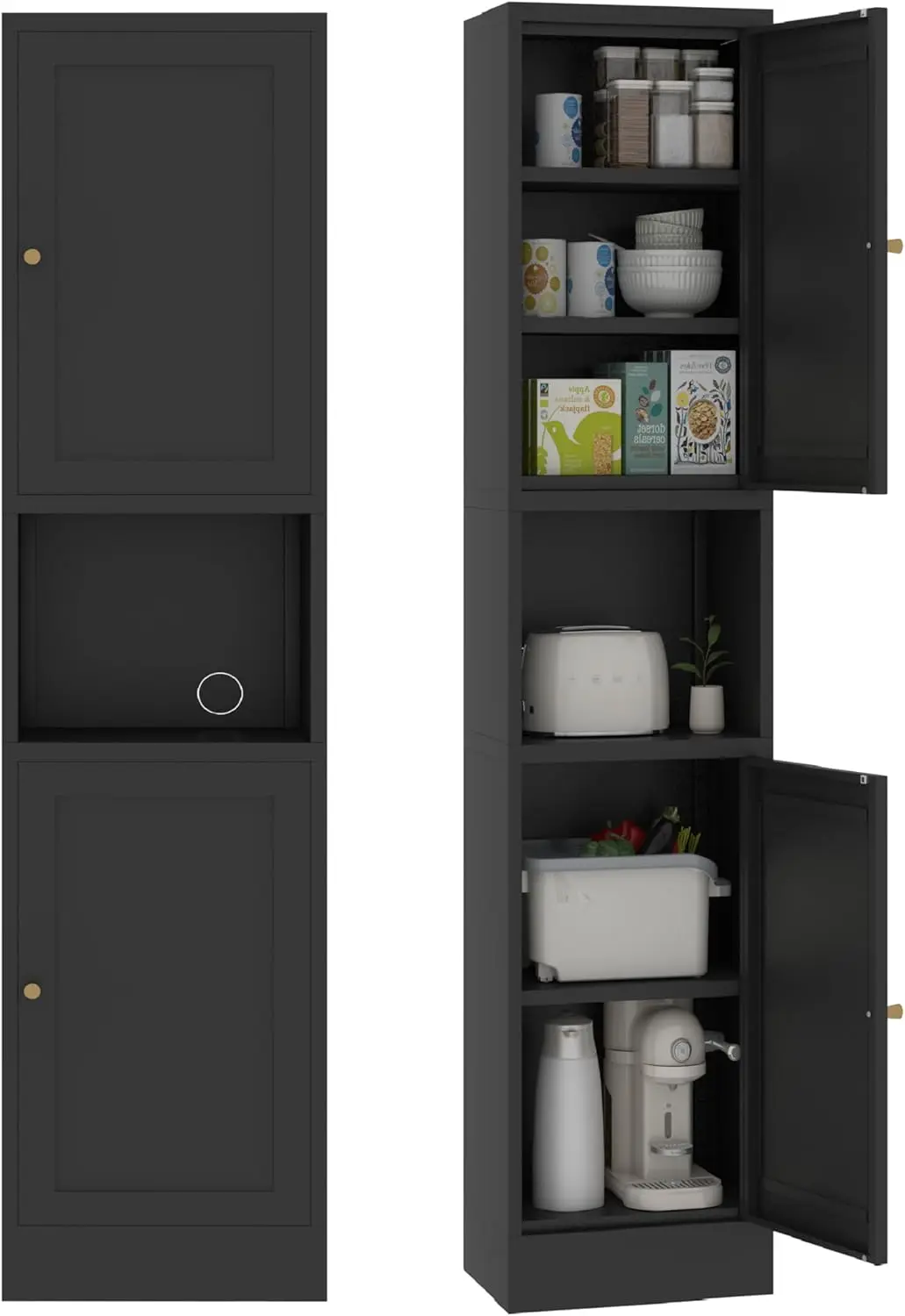 Tall Narrow Storage Cabinet - 67" Slim Bathroom Organizer with 3 Adjustable Shelves, 2 Doors (Left/Right Opening),Metal Floor
