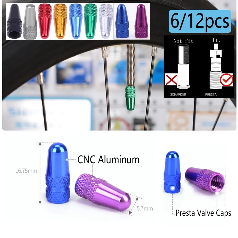 Set of CNC Aluminum Ultralight Bike Valve Stem Dust Covers (6/12 Pieces)
