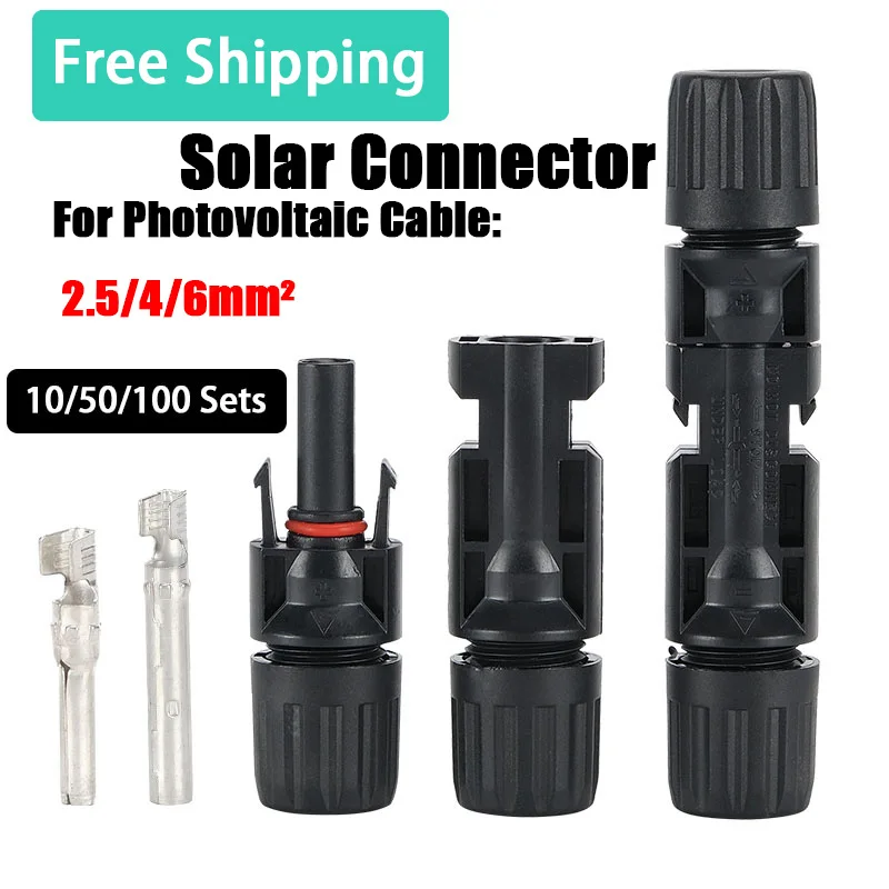 

10/50/100Sets PV Solar Connector DC 1000V/1500V 30A/50A Panel 100pair Plug Kit for Photovoltaic Cable 2.5/4/6mm2 IP67 Waterproof