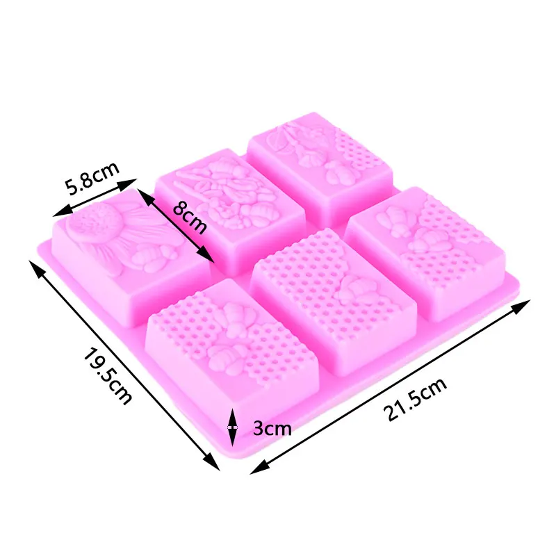 1pc Honey Bee Silicone Soap Making Mold Diy Handmade Craft 3D Soap Mold Silicone Rectangular 6 Forms Molds