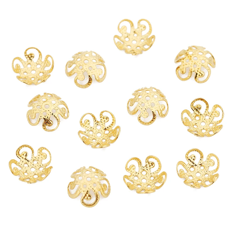 50pcs Stainless Steel Flower Beads End Caps 8mm 10mm Metal Gold Color Spacer Beads for Earring Necklace Jewelry Making Findings
