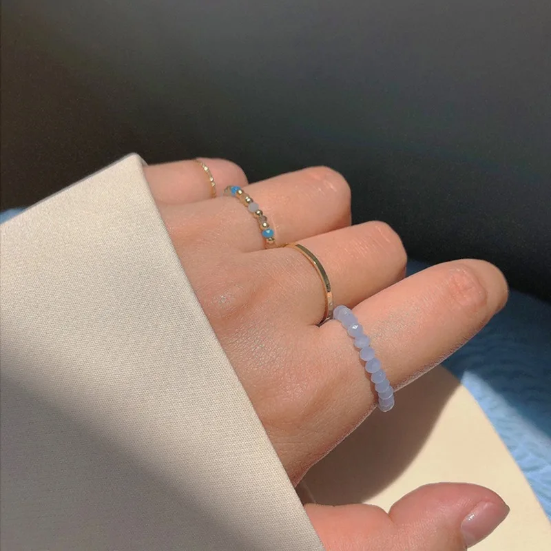 Ring Set 4Pcs Rings for Women Vintage Beaded Elastic Joint Small Fresh Jewelry Girls Temperament Summer Fashion