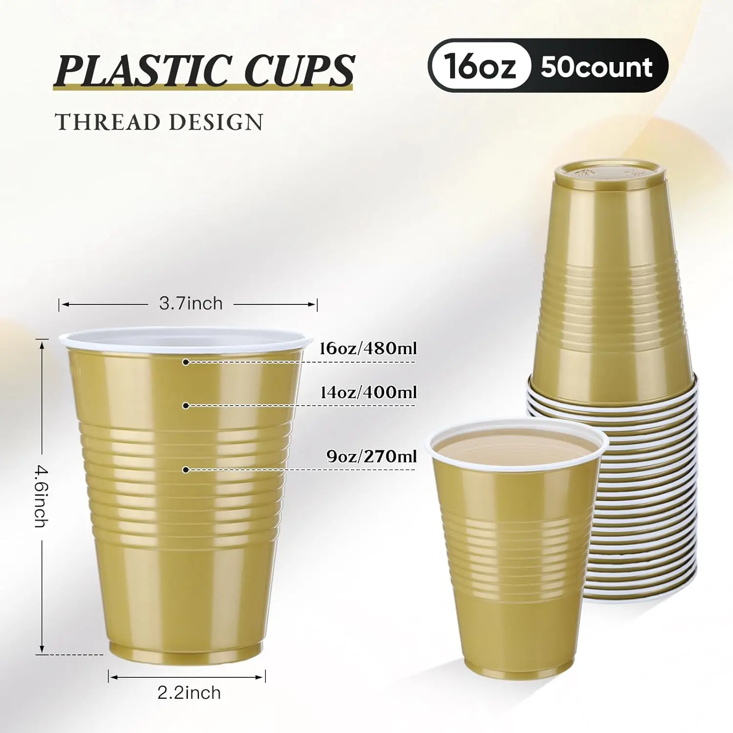 100PCS 16OZ Disposable Plastic Cups for Beer Pong