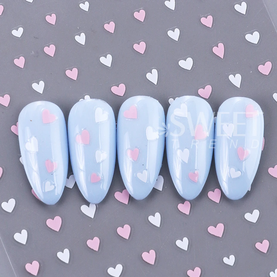 3pcs Valentine's Day Love Heart Nail Stickers Pink White Peach Heart Adhesive Nail Decal DIY Romantic Manicure Decoration Slider