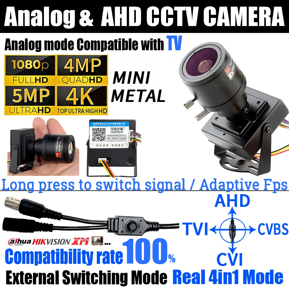 

2.8-12mm Manual Focusing 8MP/1080P TVl/CVl/CVBS 4in1 HD CCTV 5MP AHD Mini Camera OSD Switch Super Micro Small Monitor Bracket