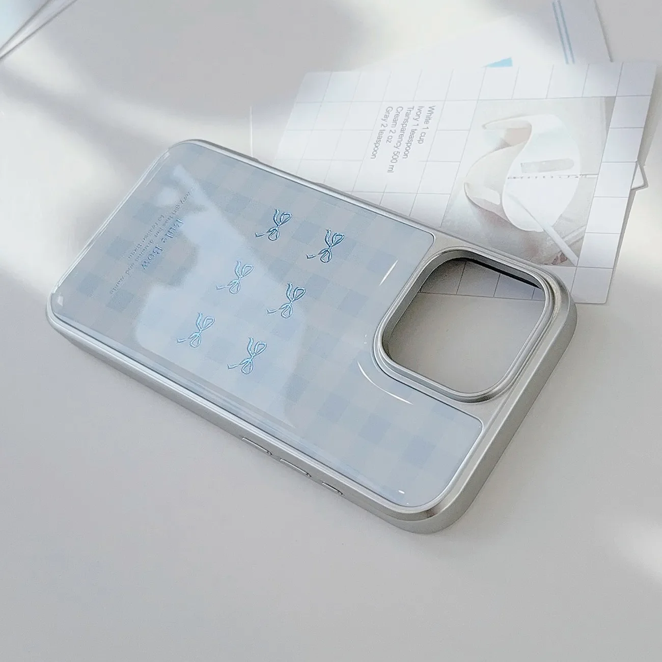 Blue Checkered Bow Electroplating Drip Glue Phone Case Y2K Cover