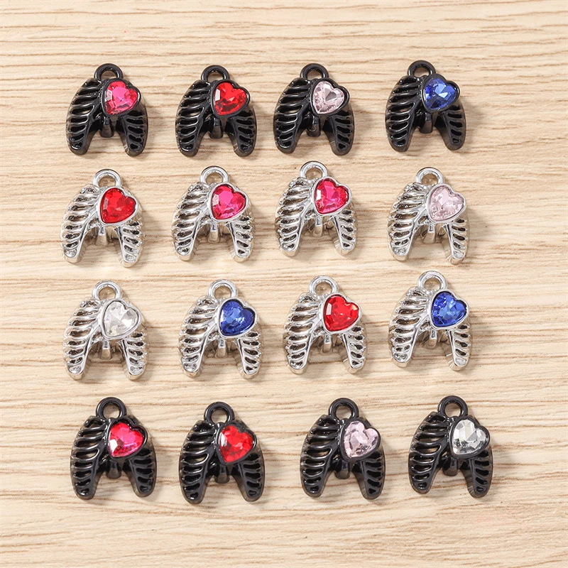 5 Stück 11 x 13 mm niedliche Kristall-Metallflügel-Herz-Anhänger, passend für Halsketten, Ohrringe, Armbänder, DIY-Handwerk, Schmuckherstellung, Zubehör