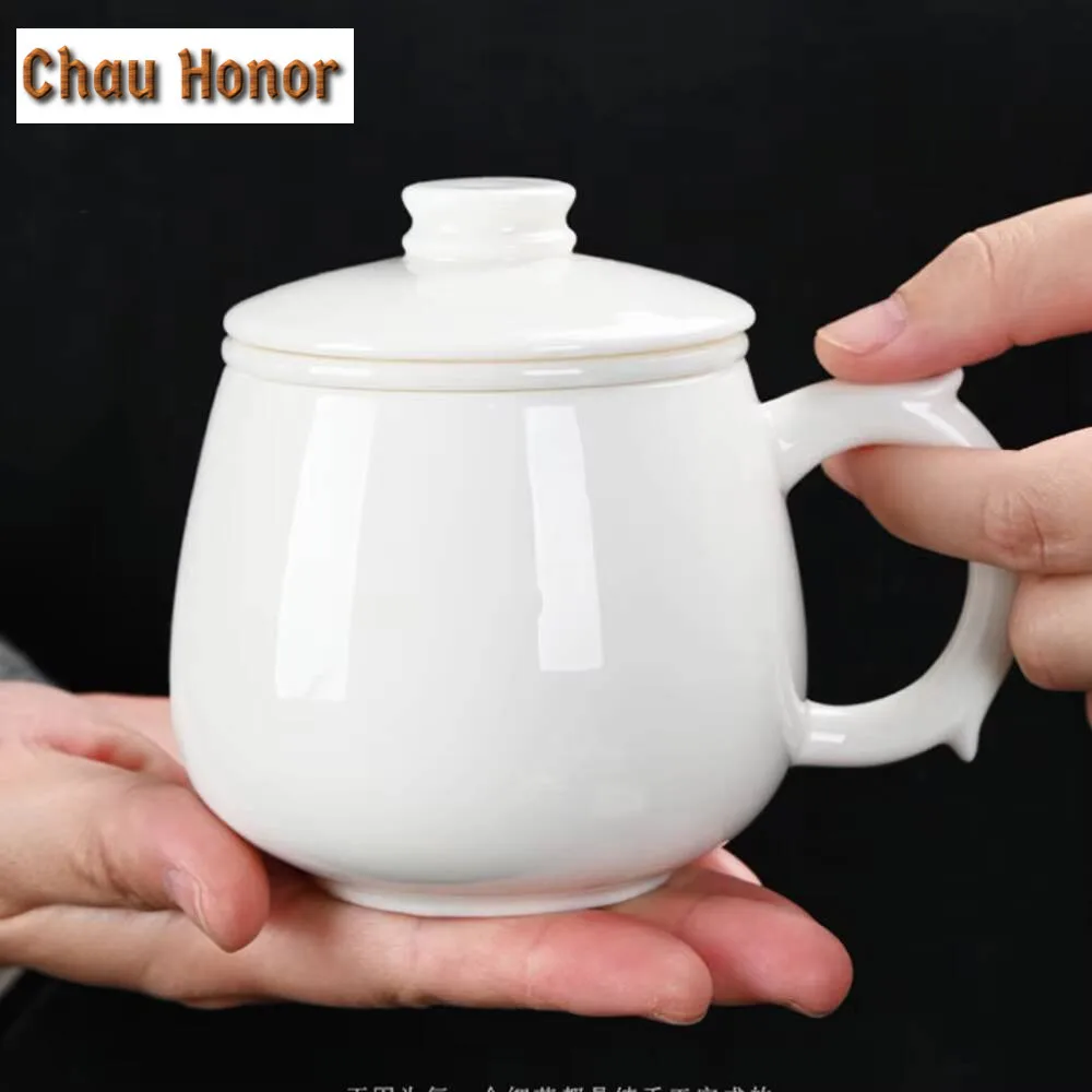 350ml Dehua White Porcelain Mug Retro Water Separation Coffee Cup Mug with Handle Tea Maker Personalized Mug Cha Ornaments Gifts