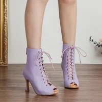 SWDZM  Latin Dance Shoes Women Ballroom Suede Sole Tango Modern Practice Mesh Boots Lace-Up Customize 5-10CM High Heeled 2