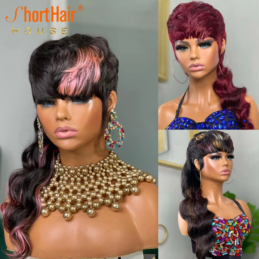 18 Body Wave Brazilian  Brazilian Hair Wigs With Bangs Full Machine  Made, Glueless, Short Pixie Cut For Women From Dreamingqueenhair, $66.34