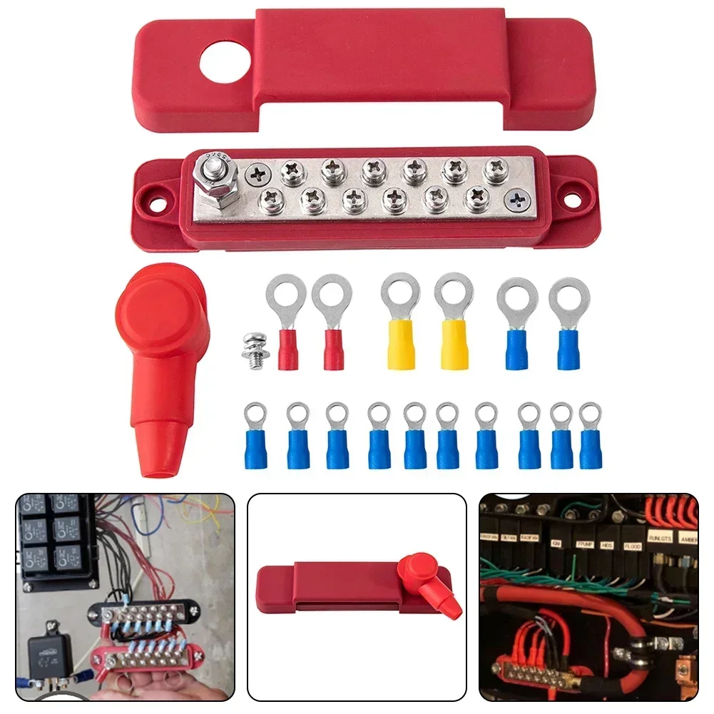Car Terminal Block Negative Bus Bar 12V 180A Power Distribution Block Termianl Bus power distribution block For Automotive Boat Solar System (Black & Red