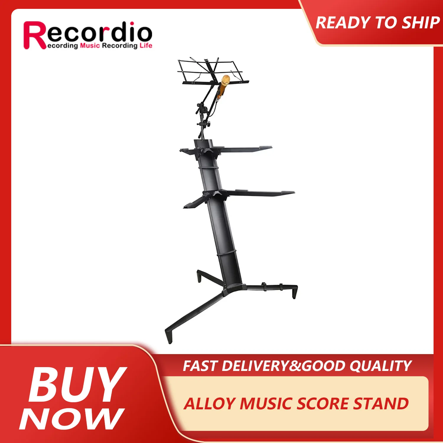 GAZ-BS01 профессиональная 2-уровневая подставка для клавиатуры из алюминиевого сплава с держателем для клавиатуры и микрофона для прослушивания музыки