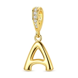 Elegant 925 Sterling Silver Golden Letter Pendant Charm Bead for Women - Jewelry Gift DIY (KTC1951 - A)