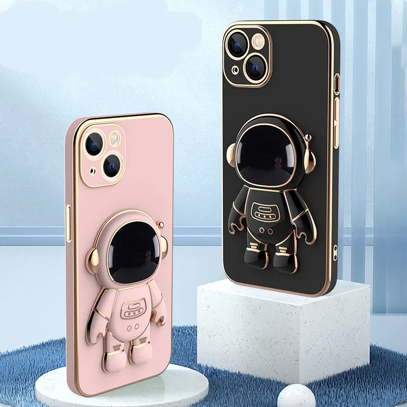 Plating 3D Astronaut Stand Holder Phone Case For iPhone 13 11 12 Pro Max 13Pro XS Max XR X 7 8 Plus 11 Camera Protection Cover iphone 12 pro max leather case