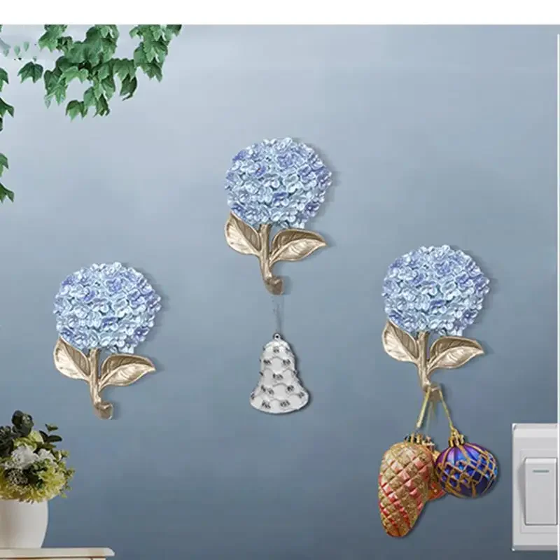 

Clothes Pendant Flowers Hook Accessories Cap Wall Decoration Storage Decorative Resin Hanging Blue Flower Home