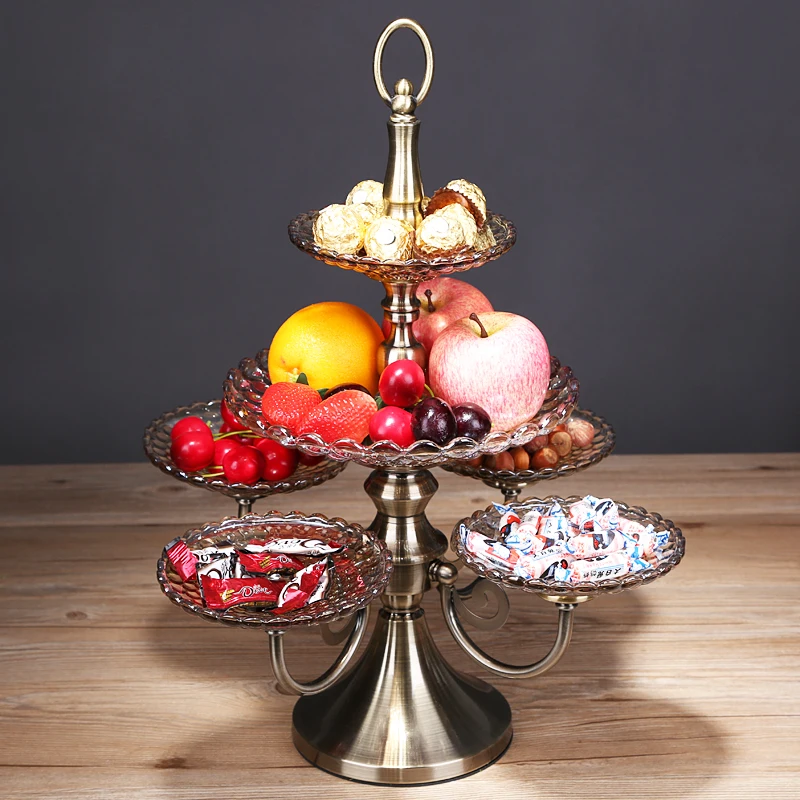 

European luxury crystal glass multi-cell fruit bowl double-layer three-layer American creative living room coffee table candy