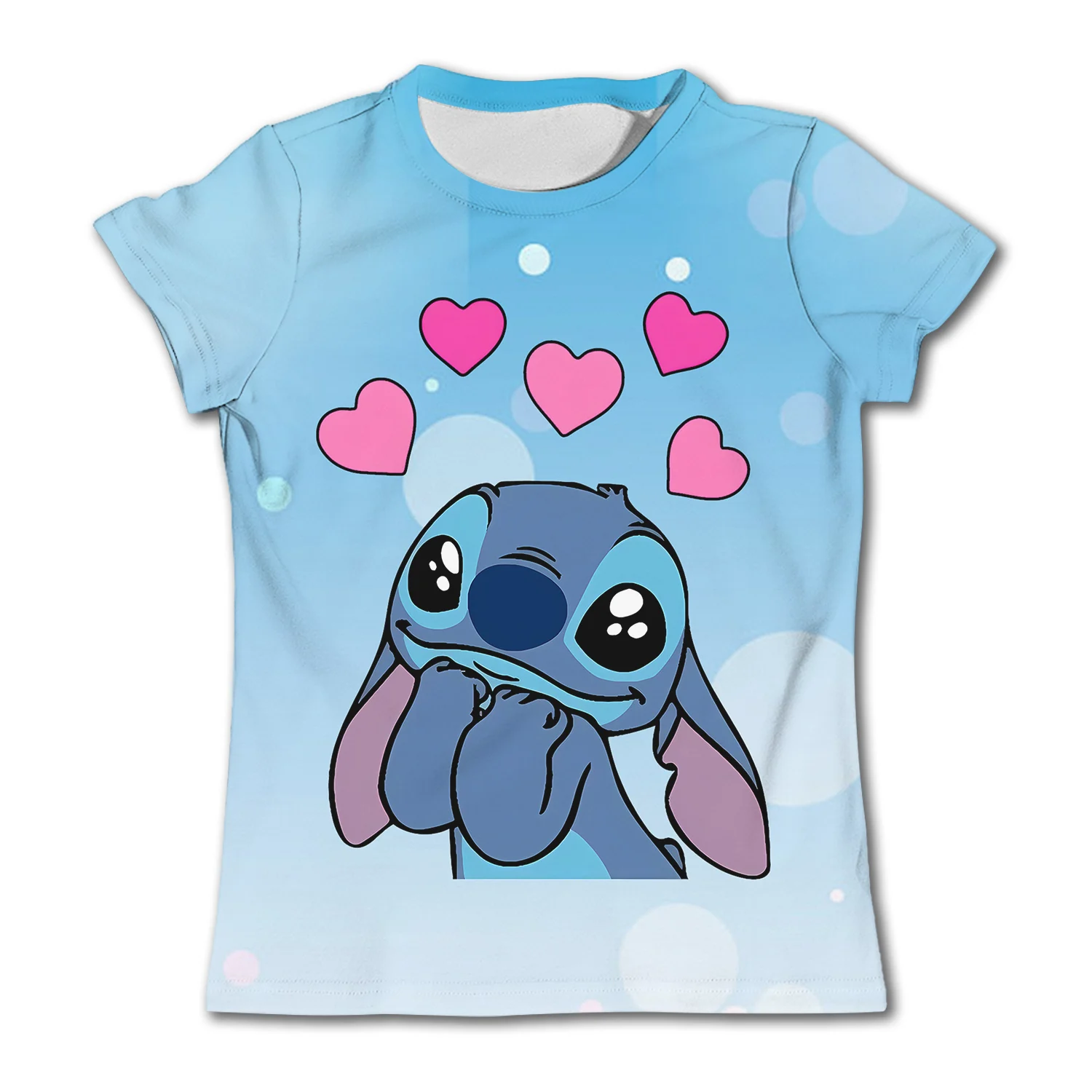 3-4Y Girls Disney Stitch T Shirts Summer Cute Cartoon Short Sleeve Children's Casual Clothing Quick Dry Tees T-shirt Kids' Top 4