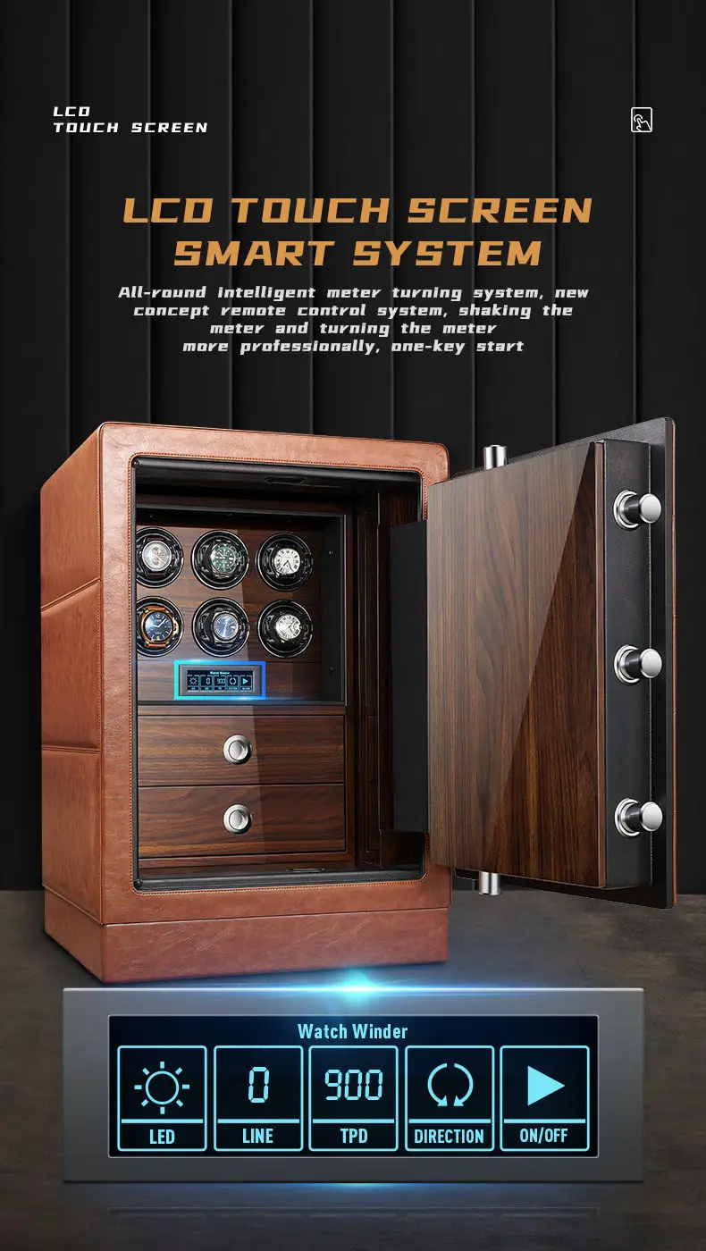 Premium 6,9,12-Slot Automatic Watch Winder Safe Box with Fingerprint, Digital Password ... - SKU LAWW1729 - UGI Packaging
