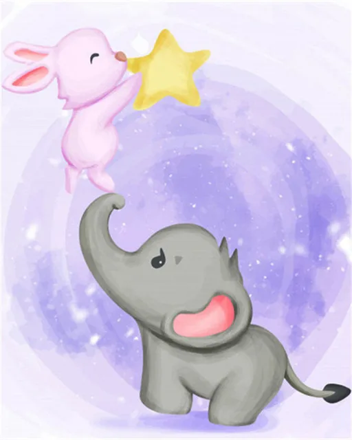 Elephant with rabbit and star Nursery Painting By Numbers