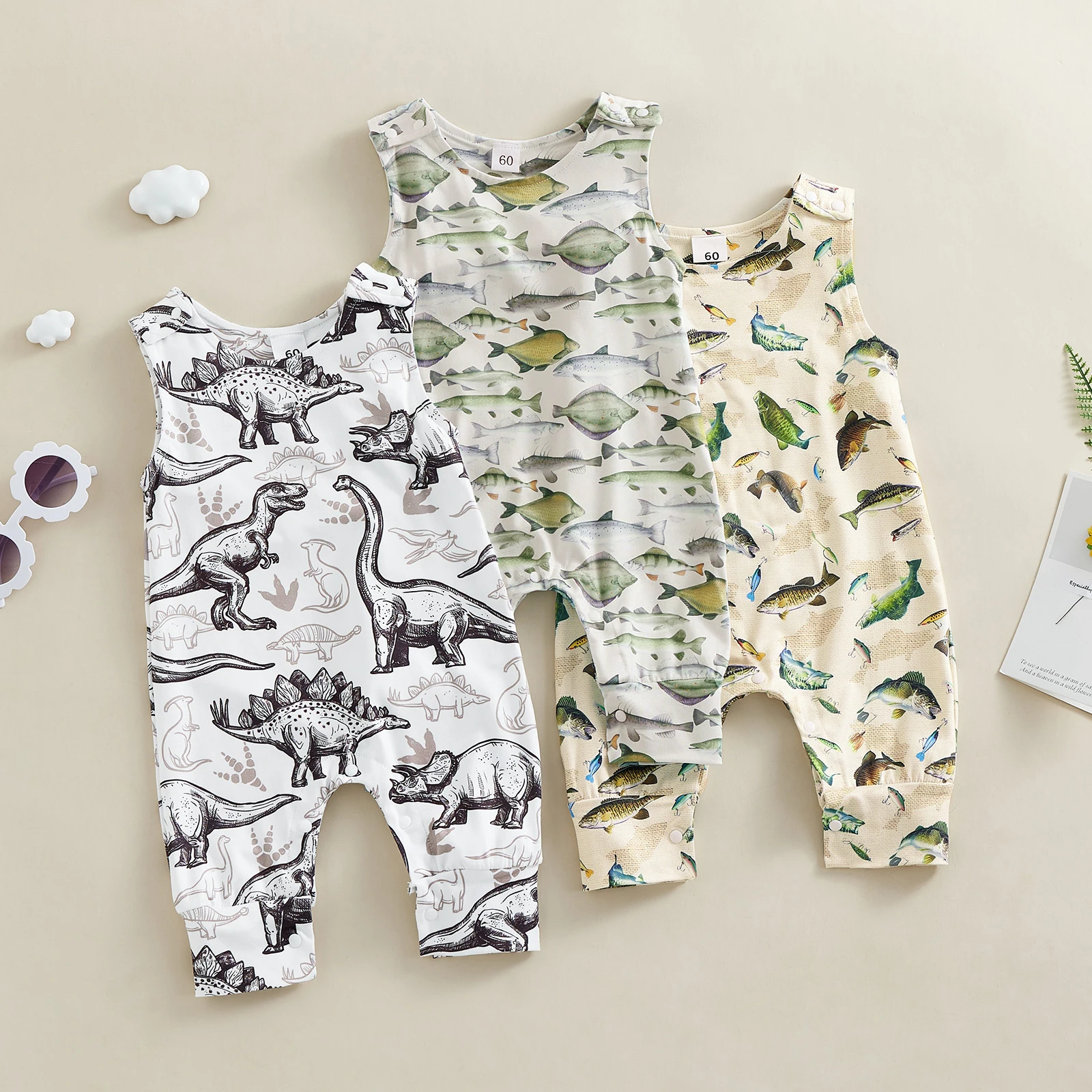 Summer Infant Baby Girls Boys Casual Jumpsuit Sleeveless O Neck Print Romper Clothes