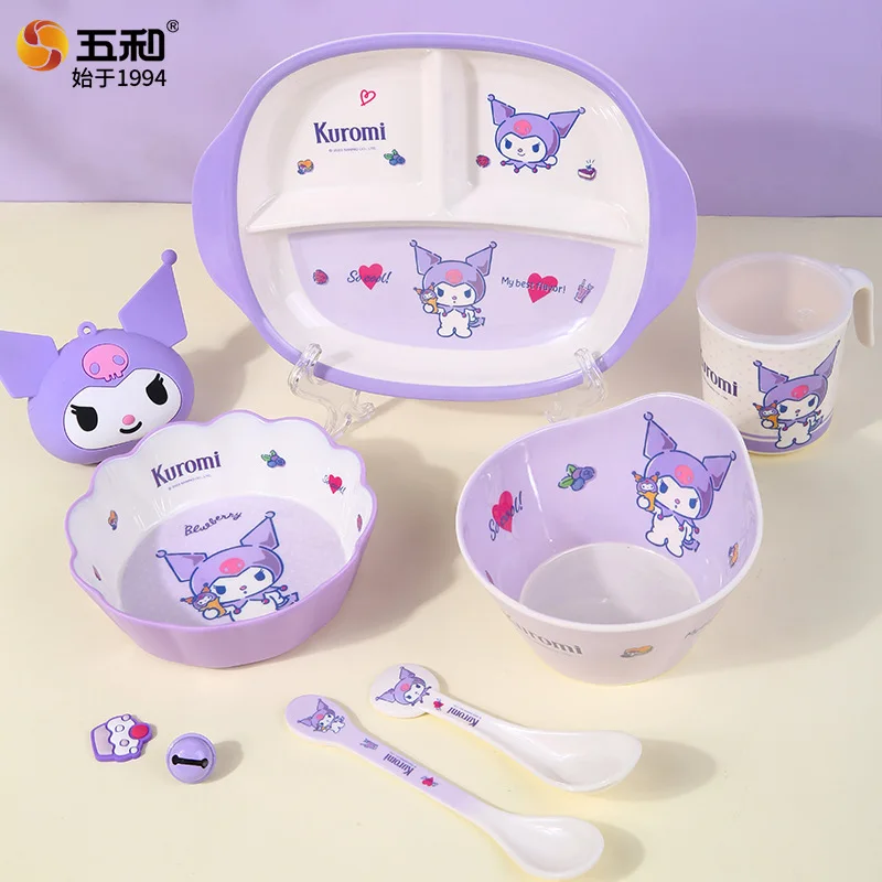 

Набор детской посуды Sanrio 4 шт., милая домашняя чашка с мультяшным рисунком, миска, ложка, подарок для девочки