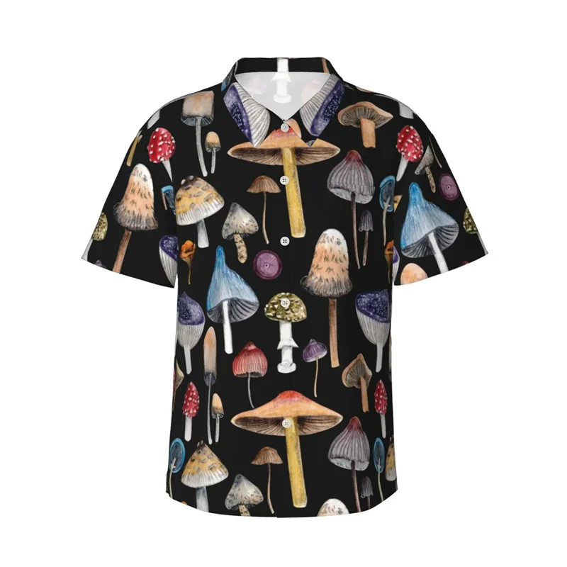 thumbnail image 1 of Camisa hawaiana divertida para hombre, con estampado de hojas de ginkgo y hongos, de manga corta, con botones, para playa, ropa informal de calle para niños y mujeres, 1 of 5