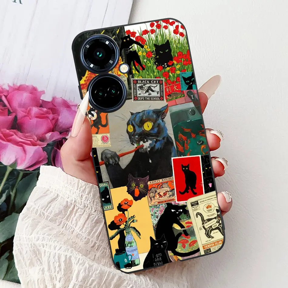 Elegant Butterfly Cat Black Silicone Soft Phone Case