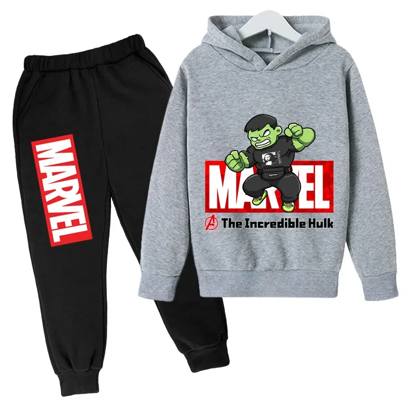 thumbnail image 1 of Sudadera con capucha y pantalones de Hulk de Los Vengadores de Marvel para niños, 2 piezas, trajes de primavera y otoño, ropa para niño y niña, sudadera con estampado de dibujos animados, conjuntos de, 1 of 5