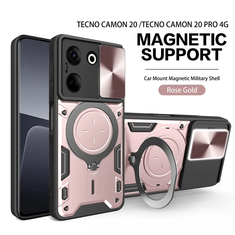 Magnetic Car Holder Ring Armor Phone Case with Slide Lens Protector