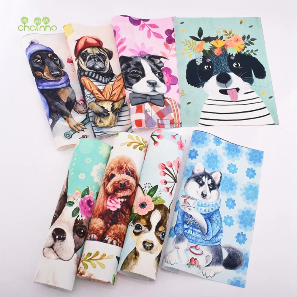 Chainho,Hand Dyed Cotton Fabric,Cat & Dog Serie,DIY Sewing & Quilting Material,Purse,Bag,Book decoration accessory,15x20cm,CHD07