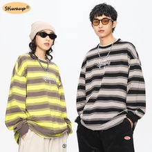 

Women's Fashion Long Sleeve Tees Spring Men's Striped O-neck Vintage T Shirt Autumn Loose Gothic Couple Clothes Sweatshirt Woman
