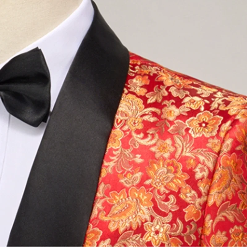 ( Blazer + Pant ) Fashion Men Luxurious Jacquard Suit Blue / Yellow Men's Business Social Wedding Prom Party Tuxedo Dress Set