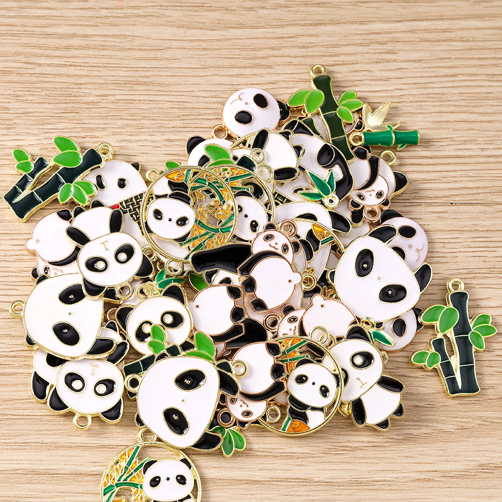 Tusember 10 Stück/Set Emaille Niedlicher Bambus Großer Panda Anhänger für DIY Ohrringe, Armbänder, Schlüsselanhänger, Schmuckherstellung, Bastelzubehör